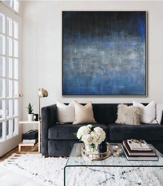 Abstract Painting Extra Large Canvas Art,Oversized Contemporary Painting,Hand Painted Abstract Art,Dark Blue,Black,Grey.etc